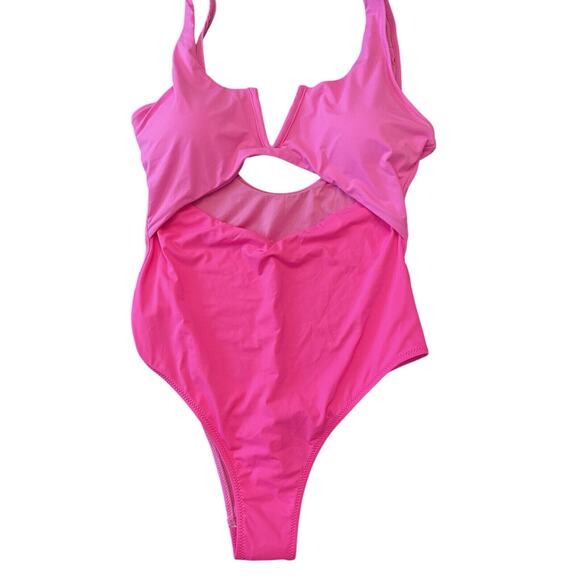 Meyeeka Women's Size Large Hot Pink Cut Out High Waisted One Piece Swimsuit NWT - Picture 1 of 3